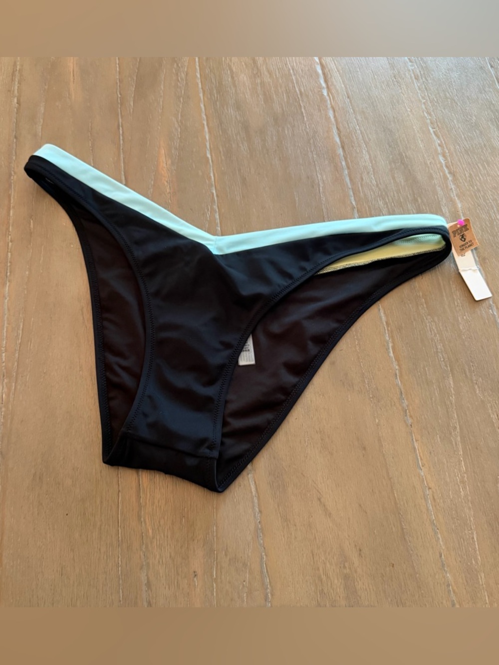 Pink by Victoria secret Black Bikini Bottom with Mint Trim